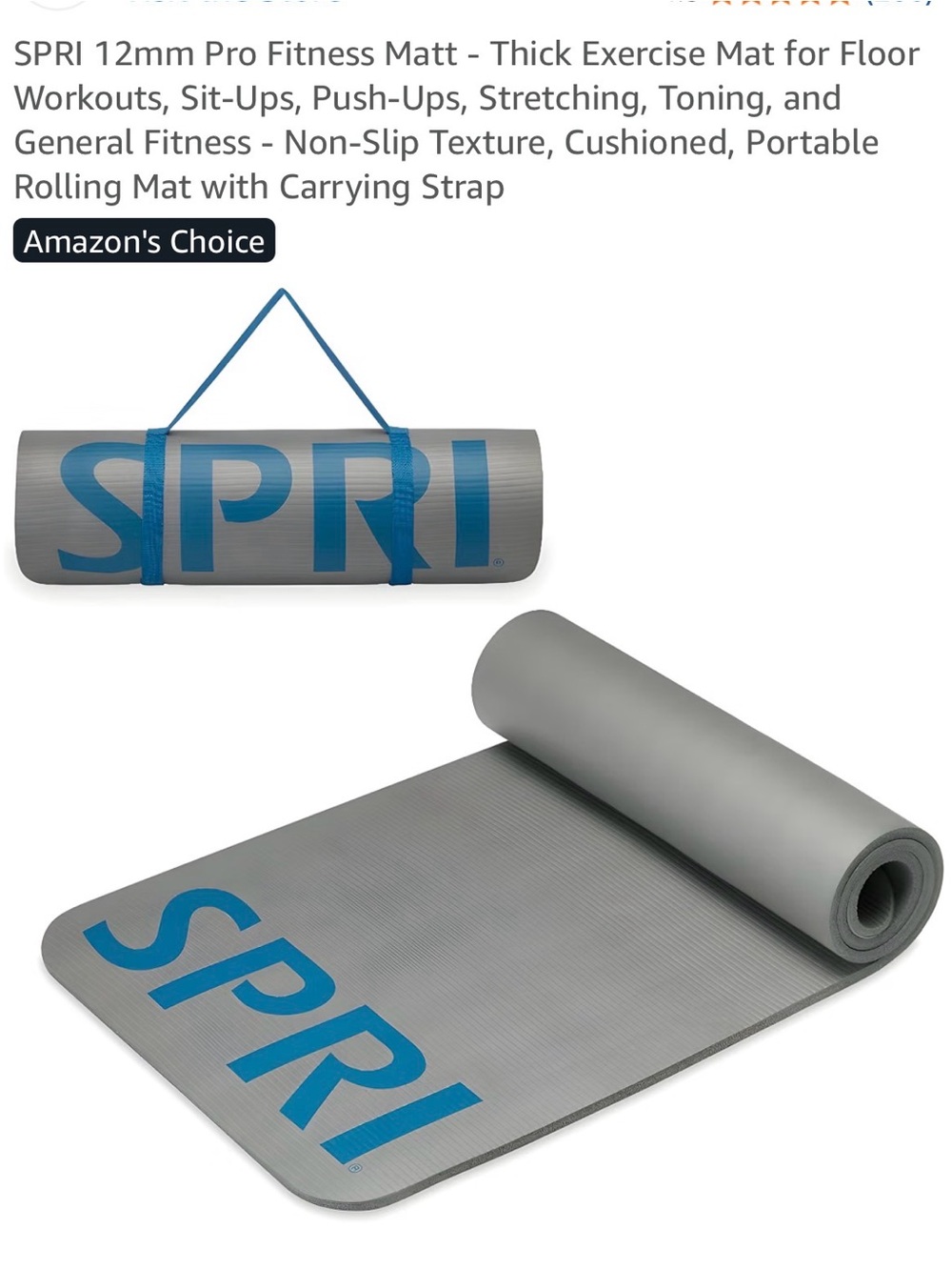 SPRI 12mm Pro Fitness Mat in Gray with Blue Logo